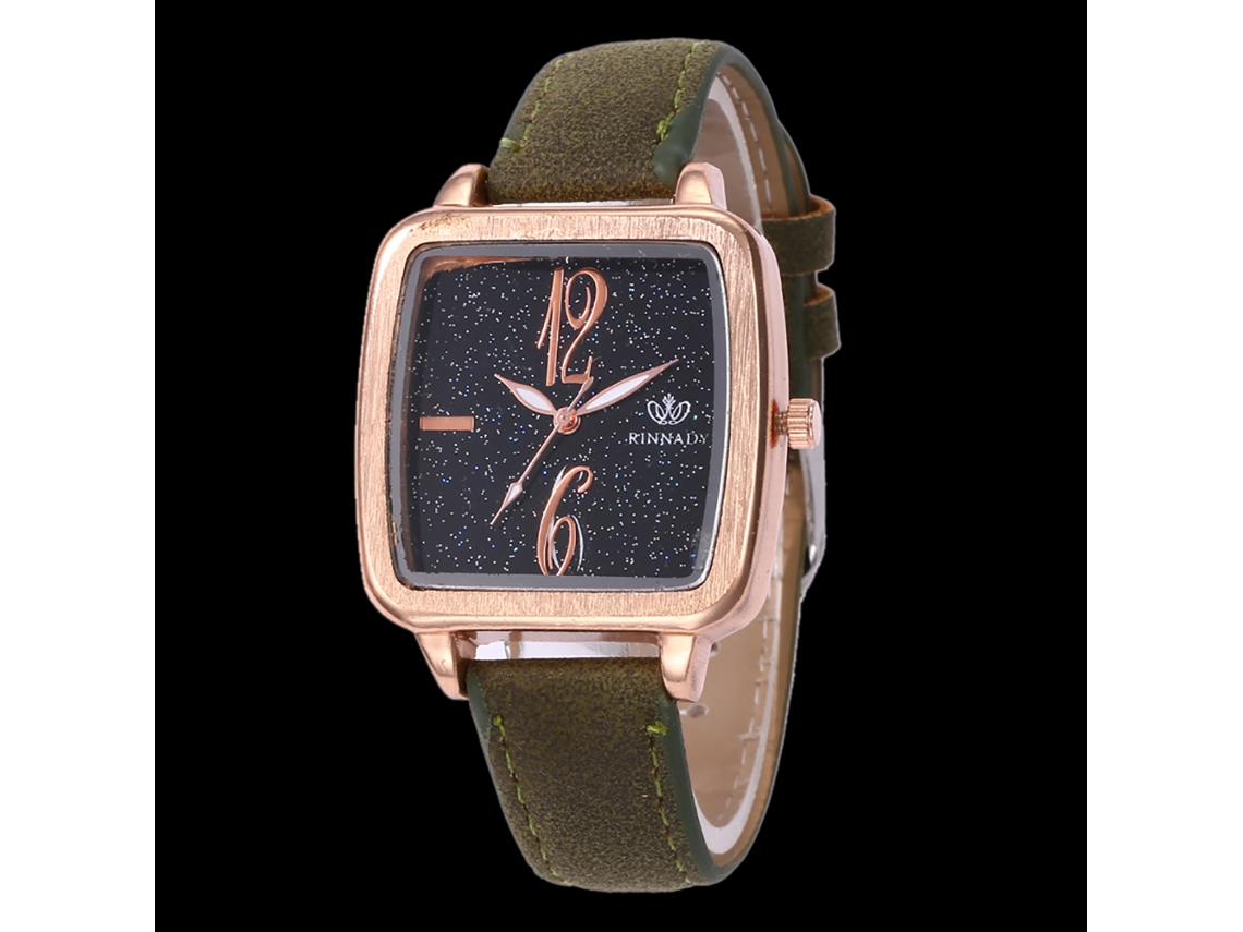 Reloj De Cuarzo Con Correa De Cuero Estilo Simple Dial Cuadrado Universal (verde)