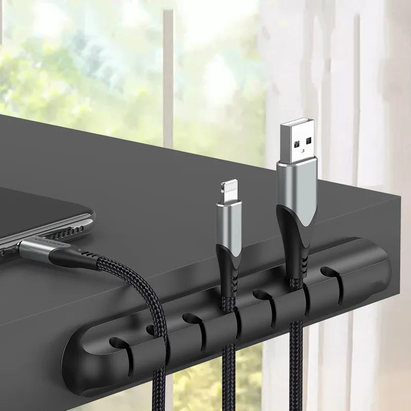 Organizador De Cabos Mesa Em Silicone Para Enrolar Usb - Preto-aquaforge