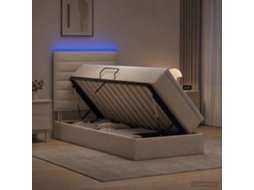 Vidaxl Cama De Armazenamento Led Com Colchão Creme 100 X 200 Cm Tecido