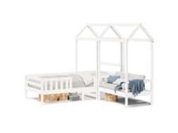 Conjunto Cama e Banco C/ Telhado MAISON EXCLUSIVE em Pinho Maciço Branco 75x190 cm