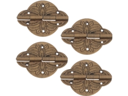 Conjunto De 4 Dobradiças Decorativas Em Latão Antigo Com 6 Furos Para Armários