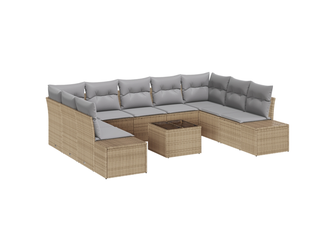 Conjunto 10 Sofá De Jardim Vidaxl Bege Vime Pe (55 X 55 X 37 Cm)