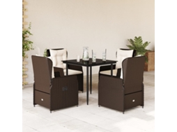 Vidaxl 5 Pcs Conjunto Jantar P/ Jardim C/ Almofadões Vime Pe Castanho