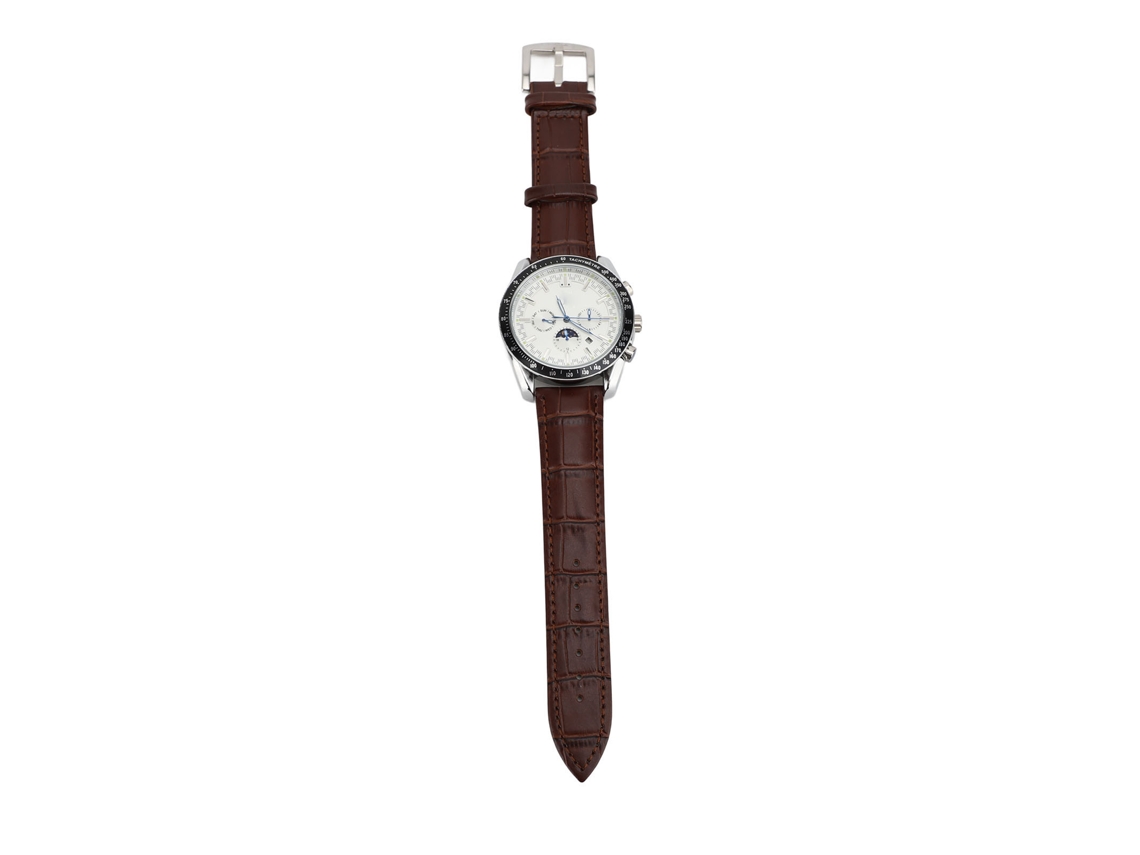 Relógio Mecânico Automático Masculino Fase Lunar Cronógrafo Pulseira de Couro Pu