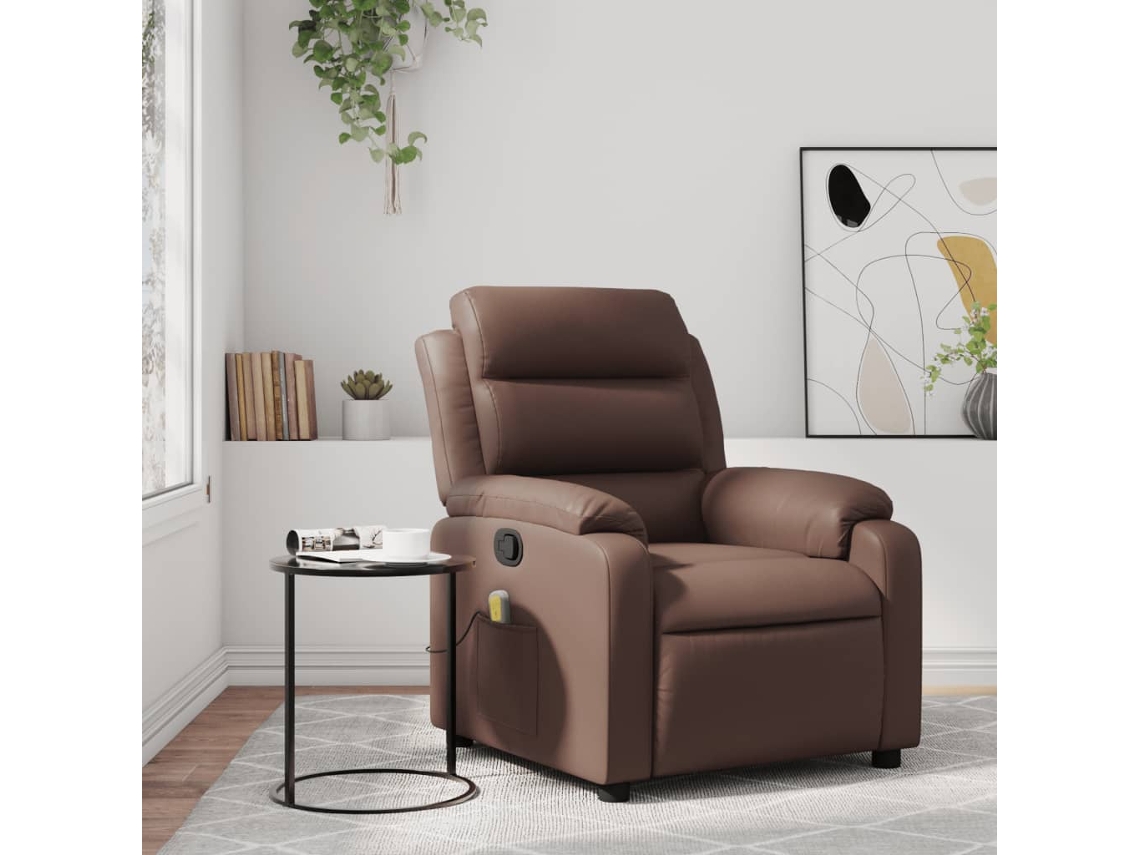 Vidaxl Poltrona De Massagens Reclinável Couro Artificial Castanho
