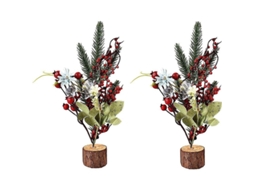 2 Mini Árboles De Navidad Artificiales, 24.9cm, Base De Madera, Decoración Hogar Oficina, Verde A3