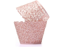 100 Forminhas De Papel Vazadas A Laser, Grossas E Com Moldura Manteiga, Para Decoração Criativa Bolos Sobremesas, Em Tom Rosa Rendado.