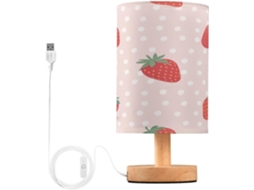Abajur De Cabeceira Led Em Formato Morango Para Quarto, Luminária De Leitura Com Portas Usb E Cúpula Tecido Para Sala