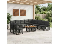 Vidaxl Conjunto De Sofá De Jardim 12 Unid. Preto E Cinza Escuro
