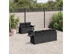 Vidaxl 6 Pcs Conjunto Sofás De Jardim C/ Almofadões Vime Pe Preto