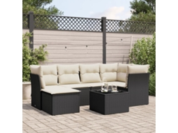Vidaxl 7 Pcs Conjunto De Sofás P/ Jardim C/ Almofadões Vime Pe Preto