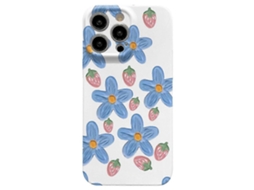 Capa Rígida Para Iphone 15 Pro Max, Em Pc, Com Estampa De Flores Azuis A Óleo