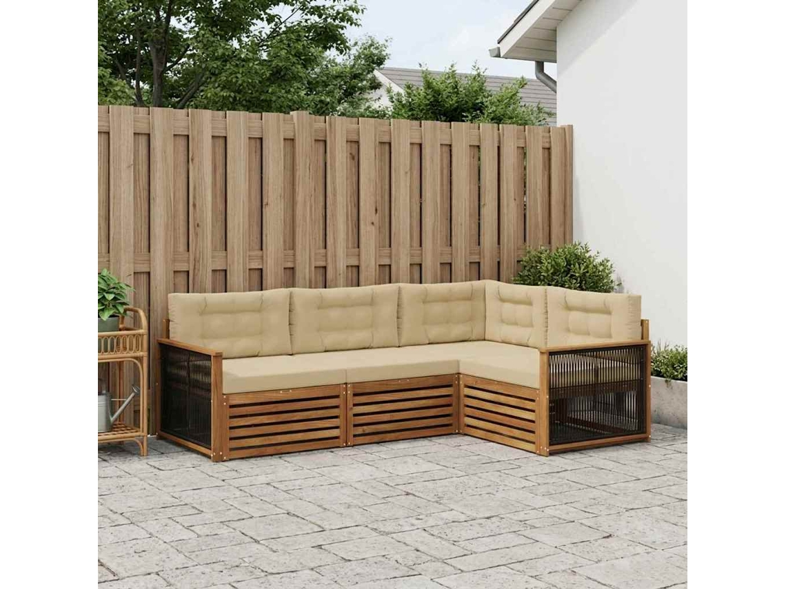 Vidaxl Conjunto De Sofás Para Exterior 4 Pcs Natural E Bege