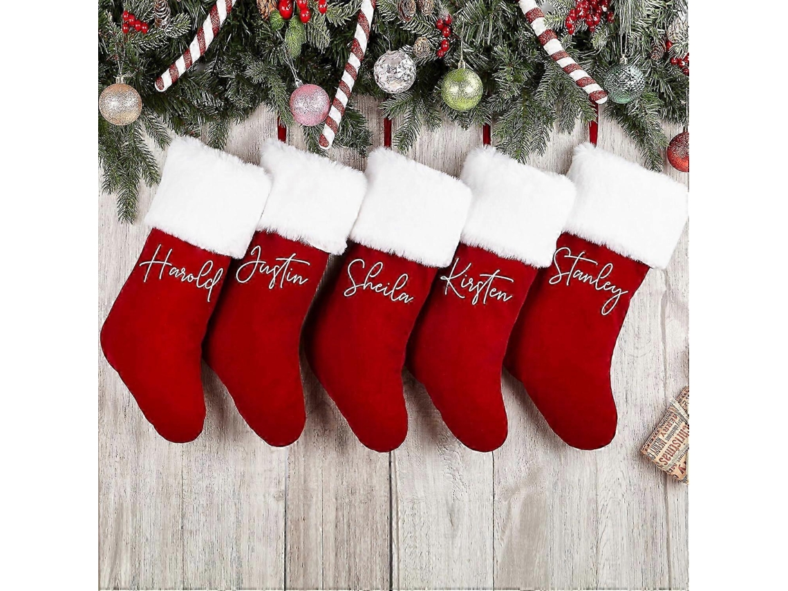 Meias De Natal Personalizadas Meias Tradicionais De Veludo Vermelho, Personalizadas Para A Família. Loja Olysi