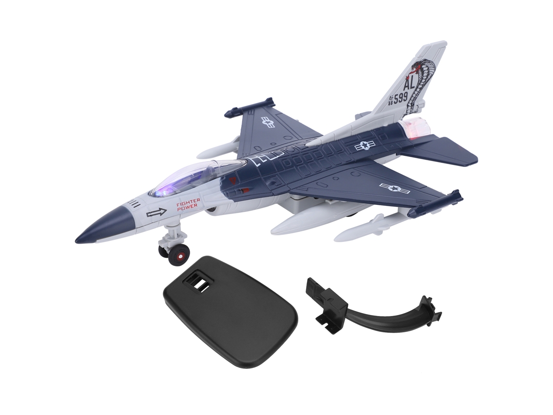 Primerox modelo de Avião de Liga com Luz e Som Tração Retrátil Alta Simulação Decorativo Azul Escuro