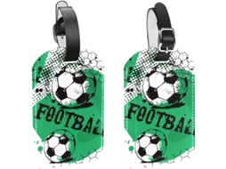 Conjunto De 2 Etiquetas Bagagem Em Couro Pu Com Estampa Futebol Verde