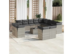 14 unidades Conj. Sofás Jardim Com Almofadões Vime Pe Cinzento Claro Dkd Home Decor