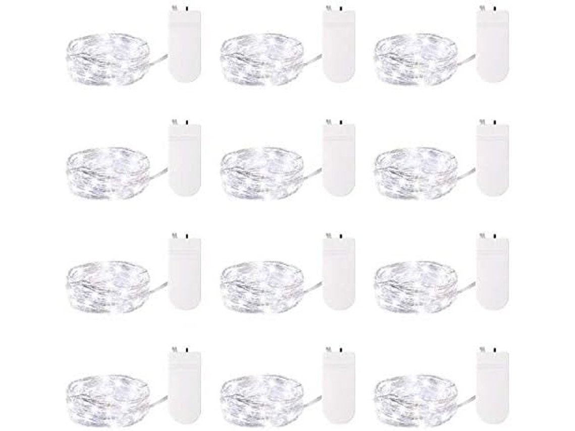 Pacote Com 12 Luzes De Led, Alimentadas Por Bateria, Fio Prateado À Prova Dágua, 2,13 M, 20 Leds, Luzes De Vaga Lume, Estrelas E Lua SUNNY SPACES