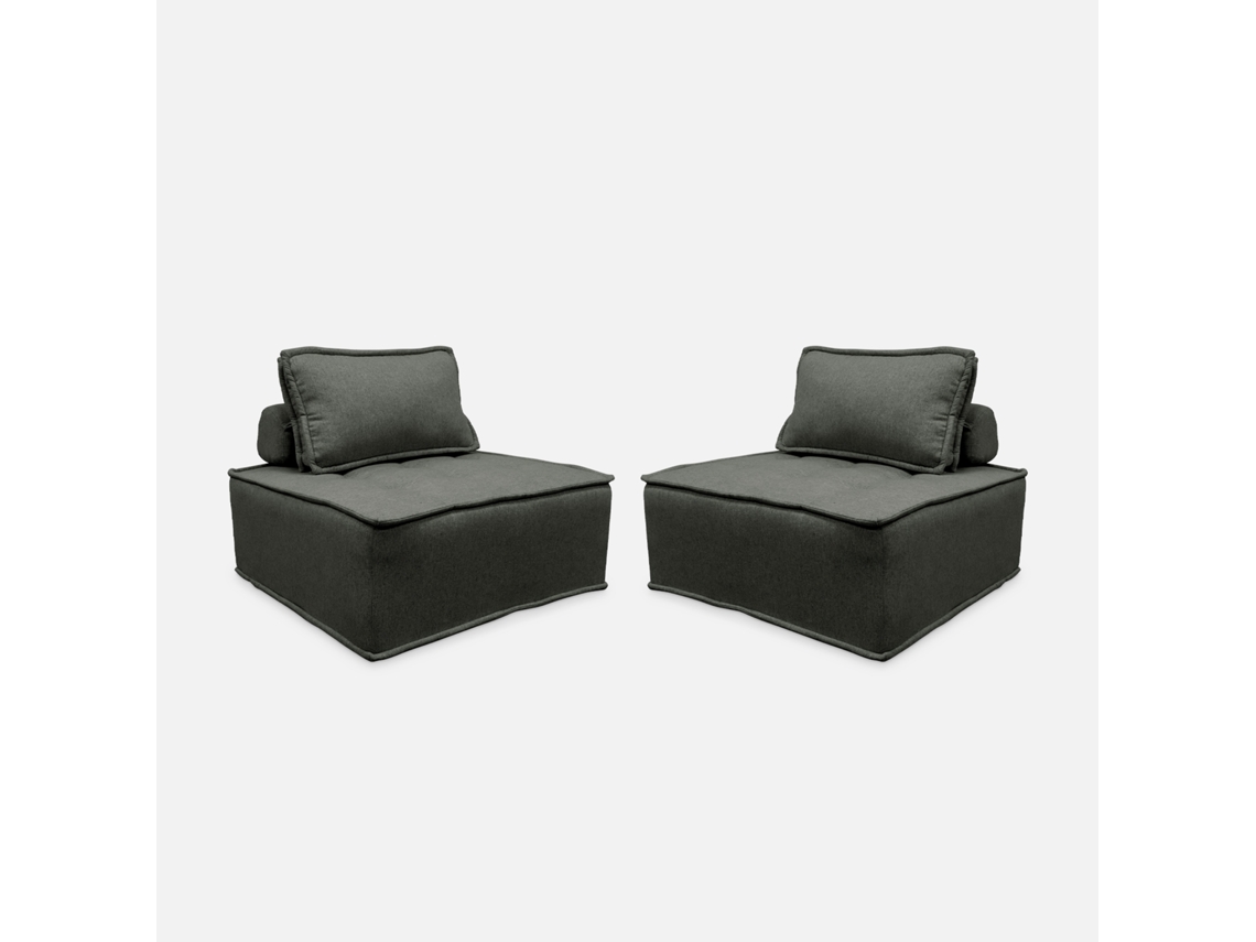 Módulo Para Sofá Modular Em Tecido Alcochoado, Conjunto De 2, Cinza