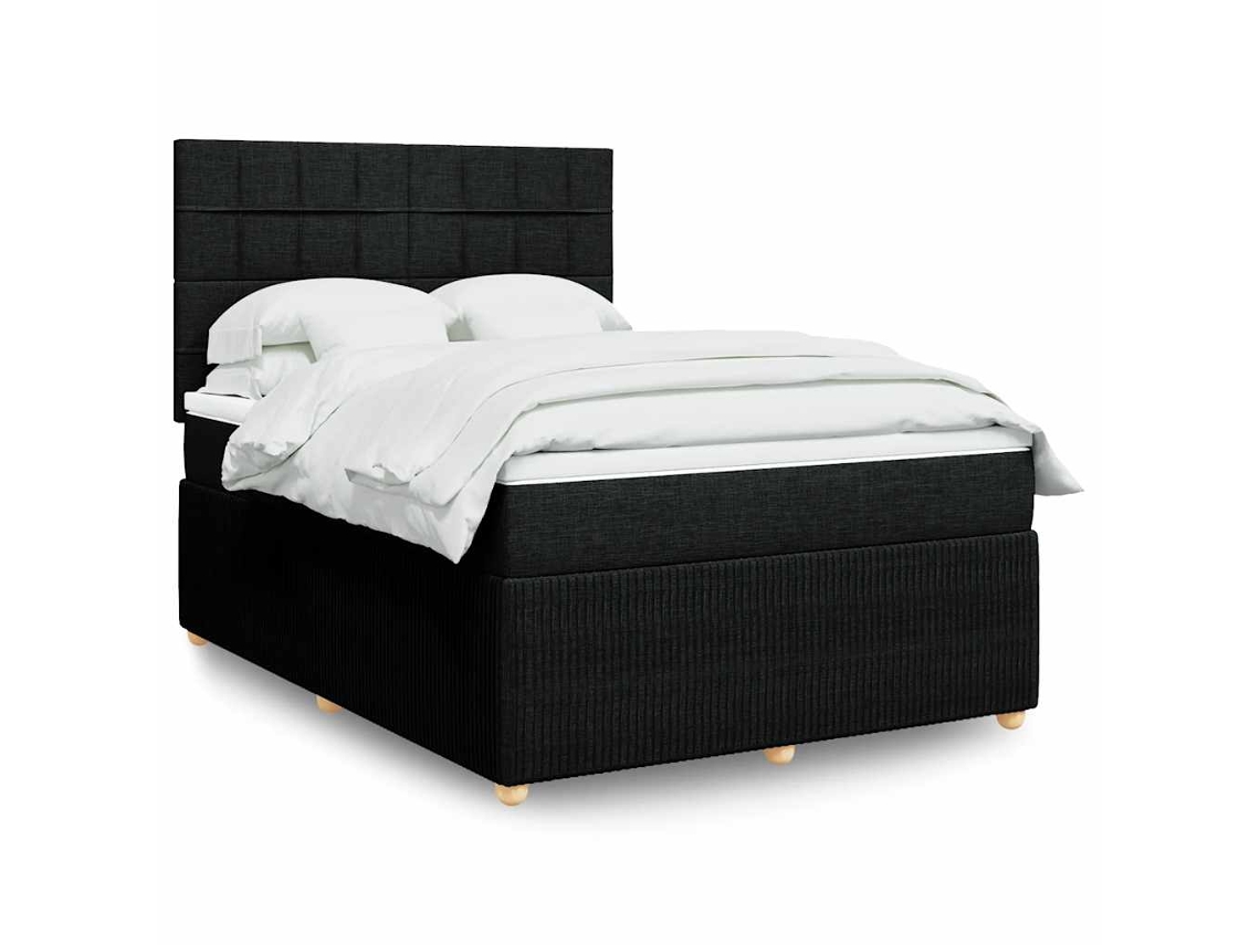 Cama Com Molas/colchão 160x200 Cm Tecido Preto