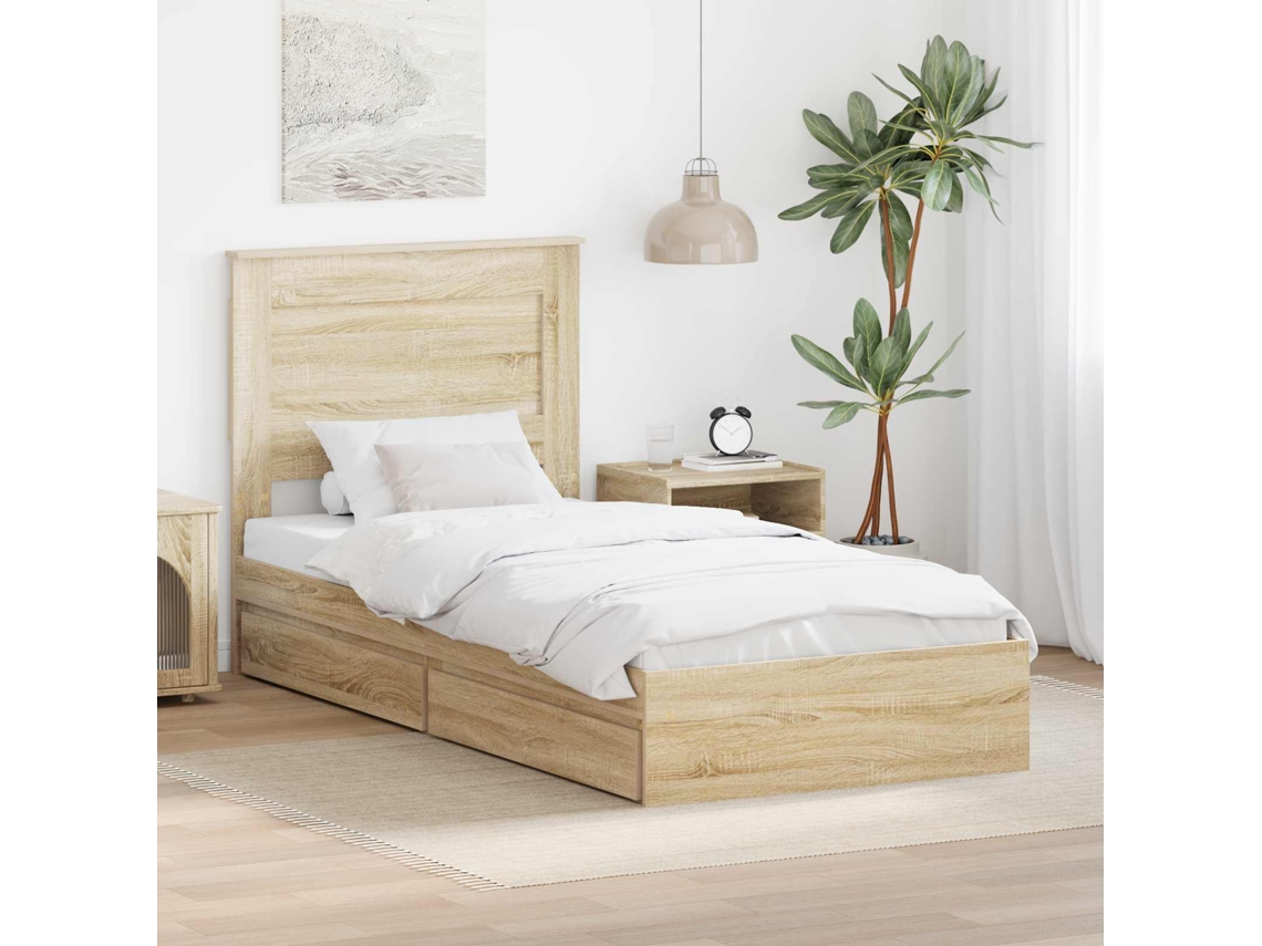 Vidaxl Cama Com Armazenamento Com Gaveta Carvalho Sonoma 75 X 190 Cm