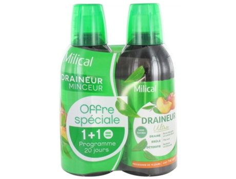 Drenagem Ultra Emagrecedora Lote de 2 X 500 Ml Sabor: Chá Verde / Pêssego MILICAL