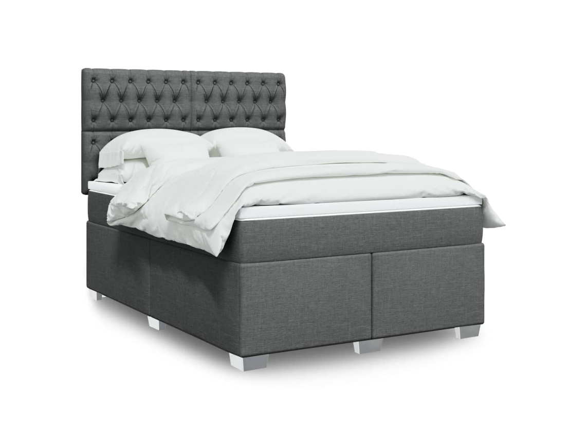 Vidaxl Cama Com Molas/colchão 140x190 Cm Tecido Cinzento-escuro