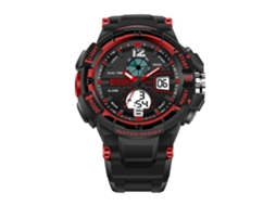 Reloj Electrónico Multifuncional Impermeable Con Doble Display Para Mujer (negro Rojo)