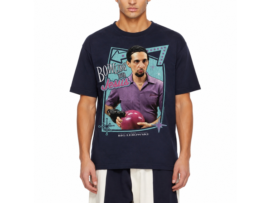 Rockinstone The Big Lebowski Bowling With Jesus Navy Adult T-shirt Size:xxl