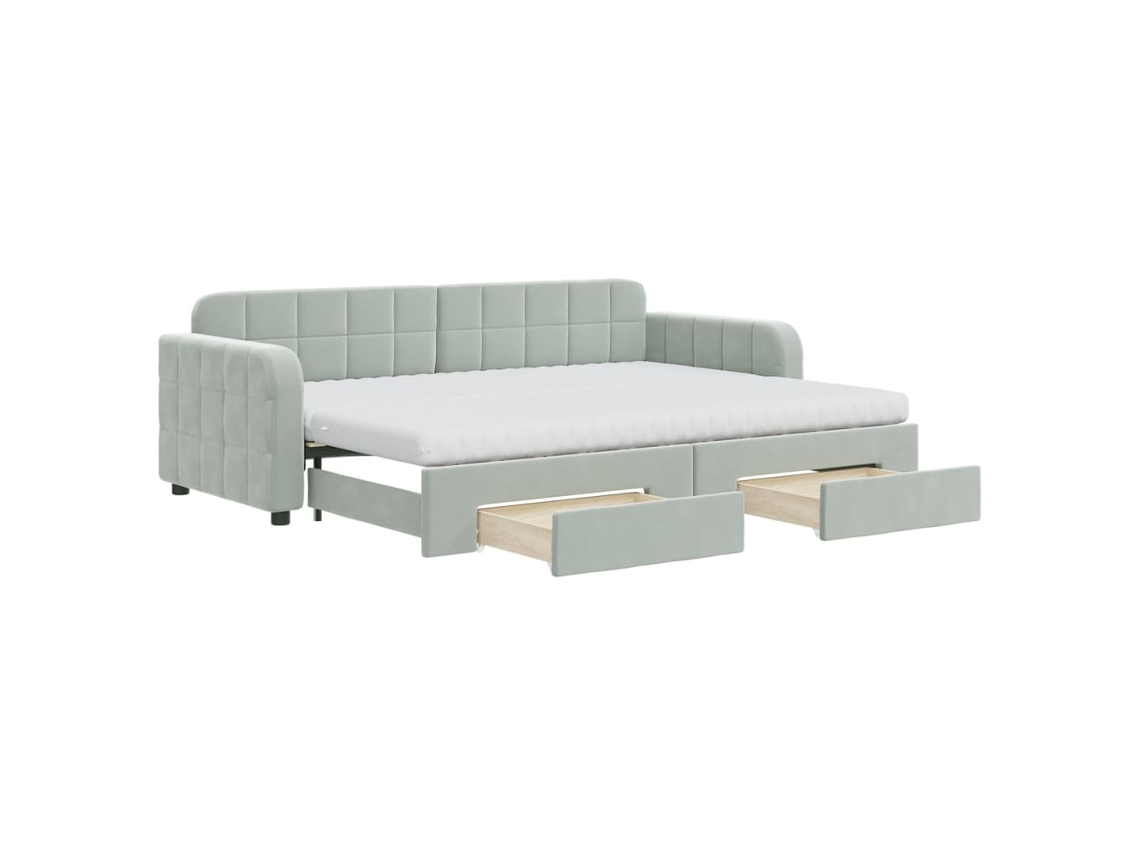 Sofá cama com Gavetão e Gavetas 80x200 cm Veludo Cinzento claro MAISON EXCLUSIVE