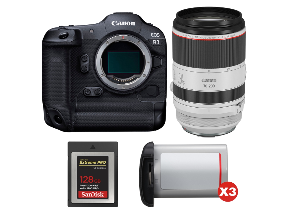 Eos R3 + Rf 70 200mm F/2.8 L Is Usm + 1 Sandisk 128gb Extreme Pro Cfexpress Type B + 3 Canon Lp e19 + Ebook Pricedirect CANON