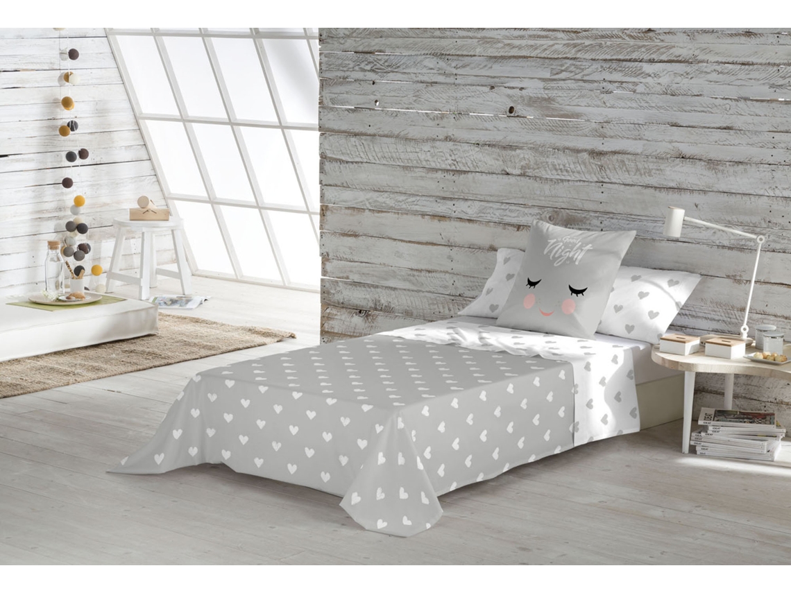 Lençol de Cima com Fronha Cama 105 Algodão Extra Macio Feito na Espanha Corazones COOL KIDS