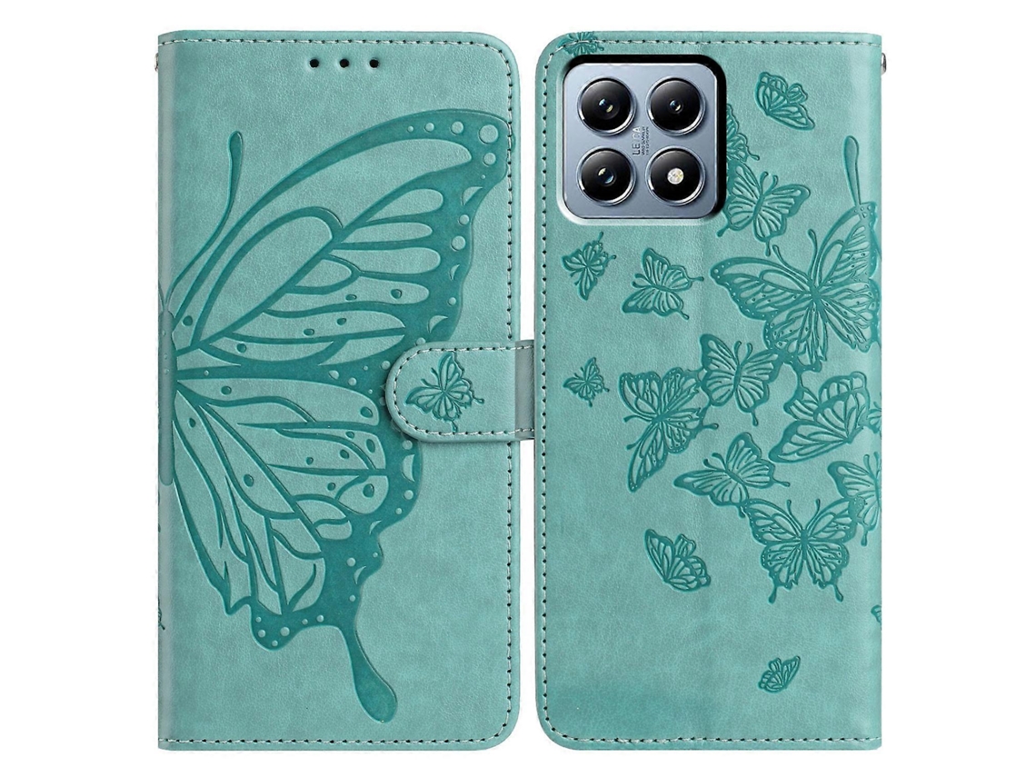 Capa Tkdaddy Para Xiaomi 15t Com Estampa De Borboleta E Suporte Tipo Carteira Em Couro Pu, Capa Flip Com Alça, Verde