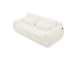 Sofá 2 Lugares Em Pelúcia Suave Estilo Coelho, Alta Resiliência, Com Carregador Usb E Bolso Lateral, Ideal Para Pequenos Ambientes, Bege