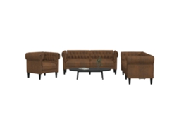 Vidaxl 3 Pcs Conjunto De Sofás Tecido Castanho