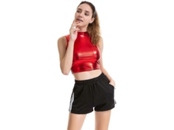 2026 blusas Metallicas Sem Mangas para Dançar Crop Top Brilhante para Mulher