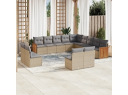 Vidaxl 13 Pcs Conjunto De Sofás P/ Jardim Com Almofadões Vime Pe Bege