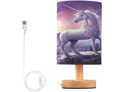 Luminária De Mesa Em Formato Cavalo Skyshu Pequena Led Usb Com Base Madeira Antiderrapante E Cúpula Que Não Agride Os