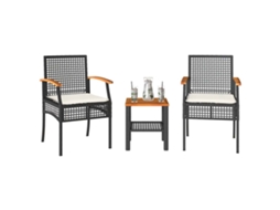 Vidaxl Conjunto de Bistrô com Almofadões 3 Pcs Vime Pe e Acácia Preto