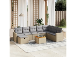 Vidaxl 9 Pcs Conj. Sofás Jardim C/ Almofadões Vime Pe Bege Misturado