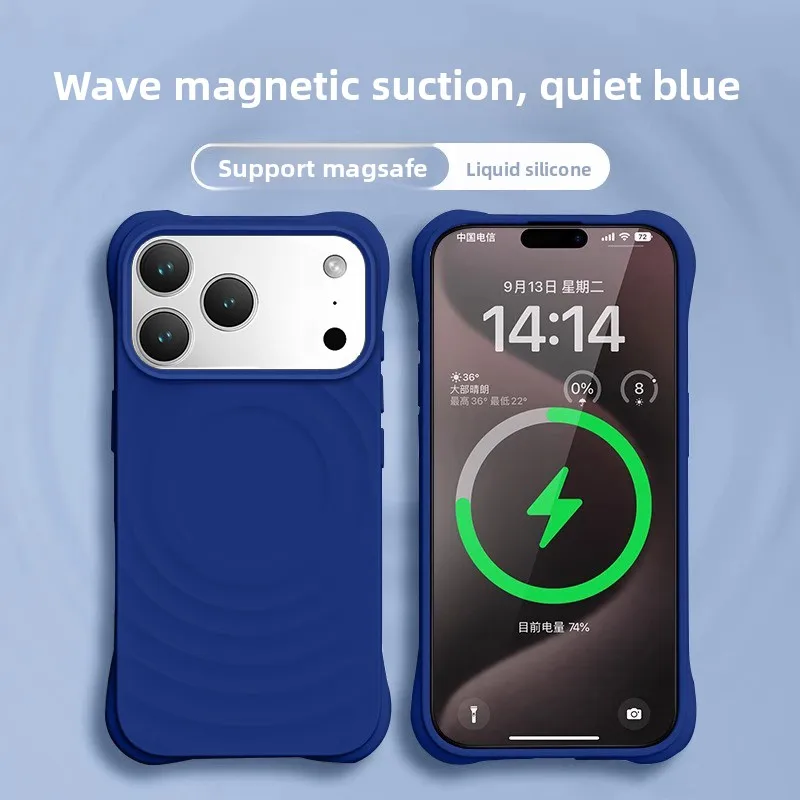 (azul-escuro, Iphone 14 Pro) Capa Para Celular, Compatível Com Magsafe, Silicone Líquido, Resistente A Riscos