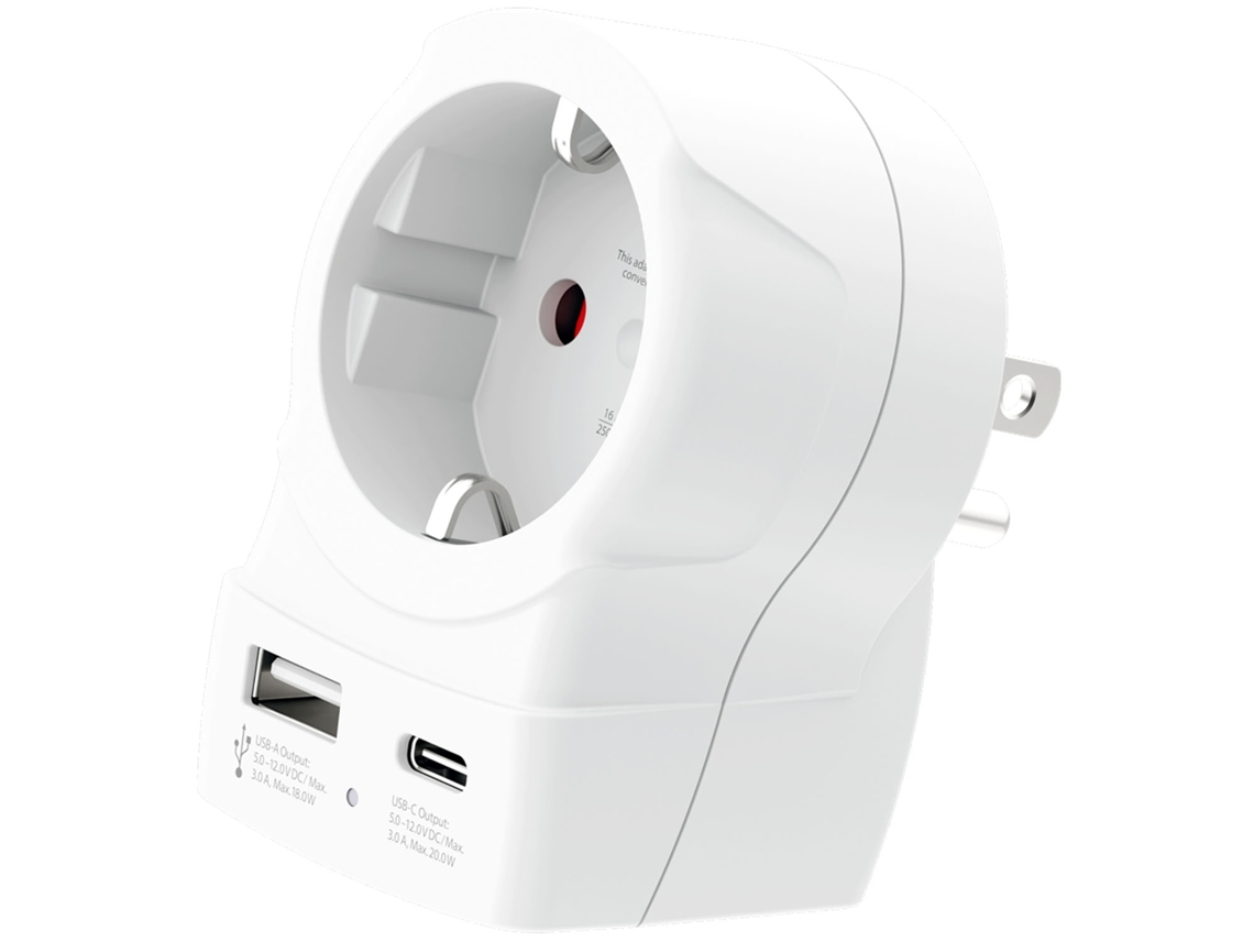 Adaptador de energia AQUAFORGE UE para EUA, USB a/usb c, 20 W, com aterramento
