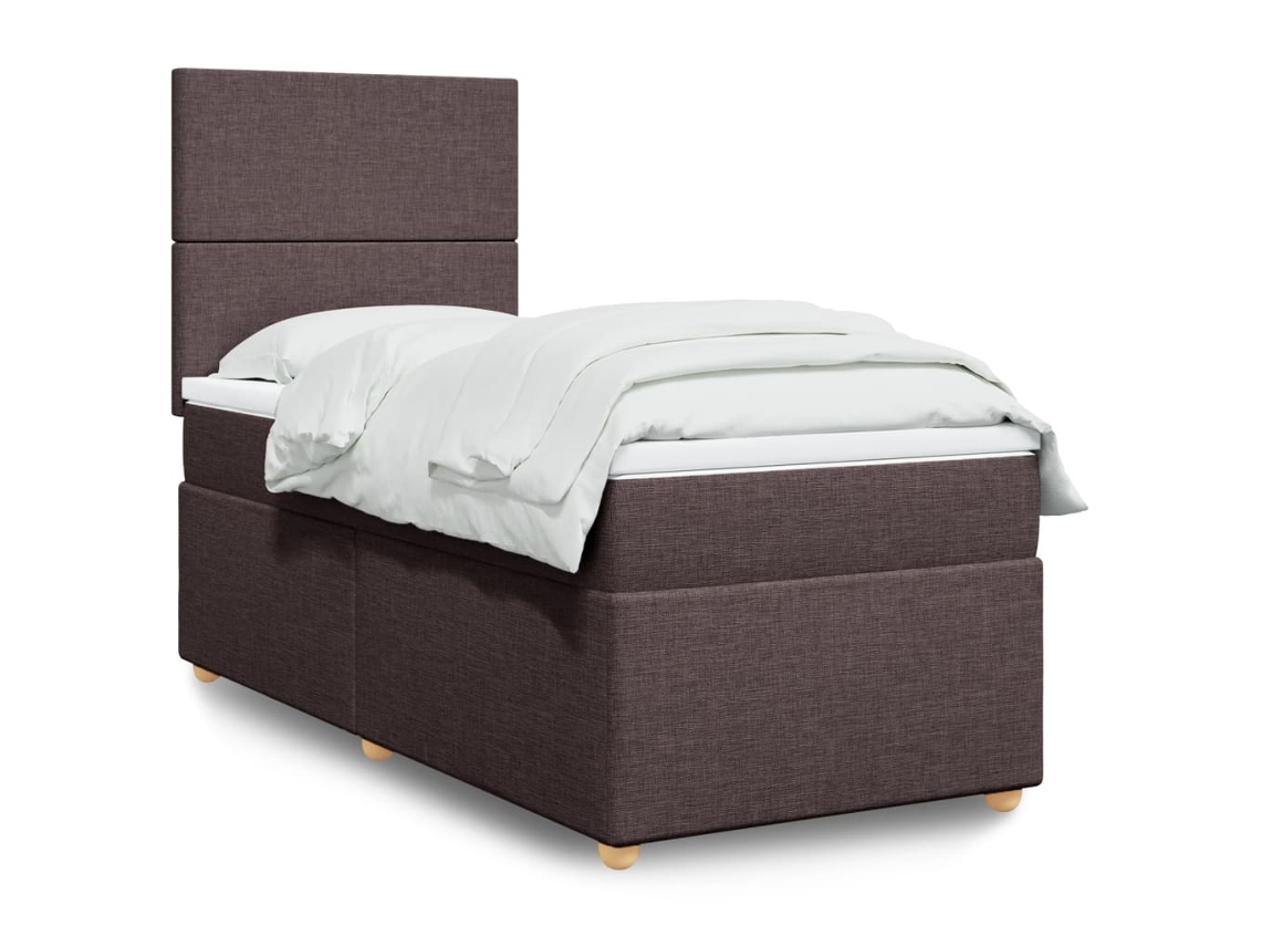 Vidaxl Cama Com Molas/colchão 90x200 Cm Tecido Castanho-escuro