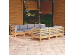 Vidaxl 8 Pcs Conjunto Lounge De Jardim + Almofadões Cinza Pinho Maciço