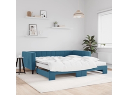 Sofá cama con cajón y colchones de 100x200 cm en terciopelo azul