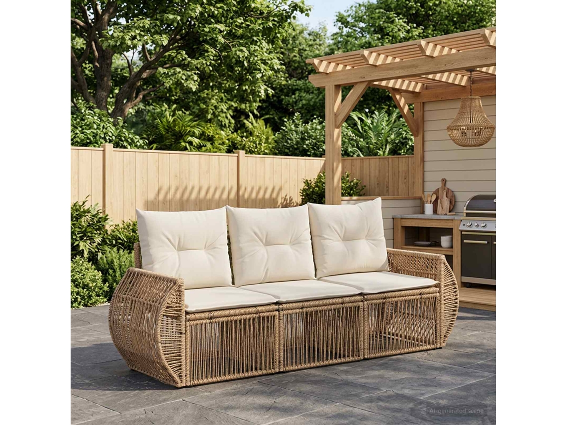 Vidaxl Conjunto De Sofá De Jardim 3 Unid. Bege E Branco Creme Vime Pe