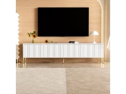 Armário de TV BTFORUS Branco (190x38x48 cm), Pernas Douradas, Portas com Design Ranhurado