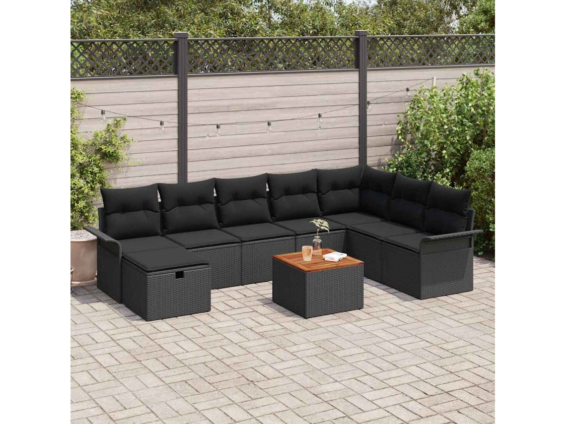 Vidaxl Conjunto De Sofá De Jardim 9 Unid. Preto Rattan Sintético