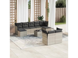 Conjunto 10 Peças Sofás De Jardim Com Almofadões Vime Pe Cinzento Claro Dkd Home Decor