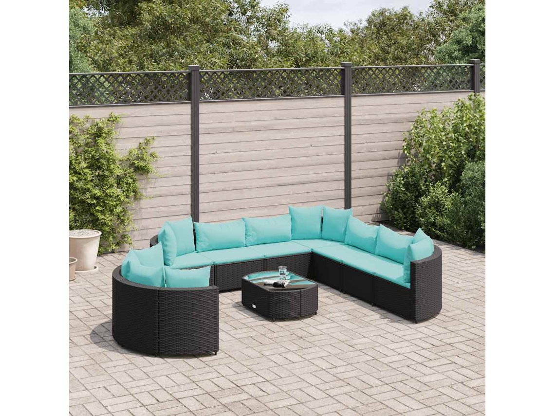 Vidaxl 10 Pcs Conjunto Sofás De Jardim C/ Almofadões Vime Pe Preto